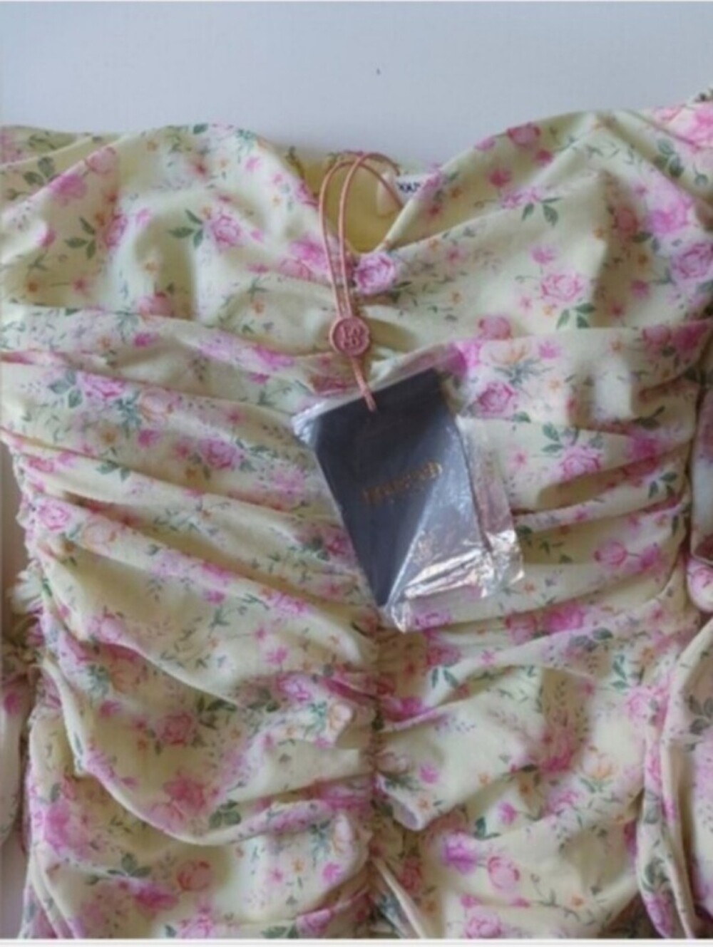 NWT House Of Cb London Giovanna Lemon Print Fkoral Mini Dress Size L - Picture 4 of 9